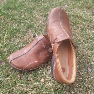 Clarks Womens UnStructured Loop Slide 8.5 Leather Loafers Comfort Shoes cottage